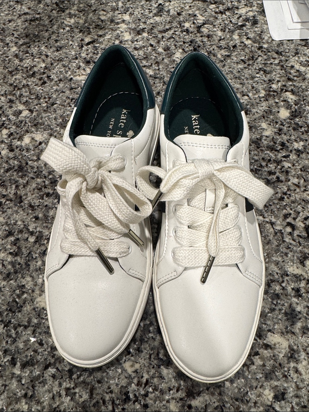 kate spade White Leather Sneakers with Dark Green Lining